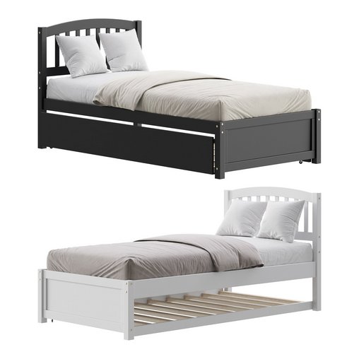 Twin Size Platform Bed Wood Bed 3d model Download Maxve