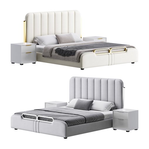 Upholstered Headboard Bed Frame Modern Panel Bed I 3d model Download Maxve