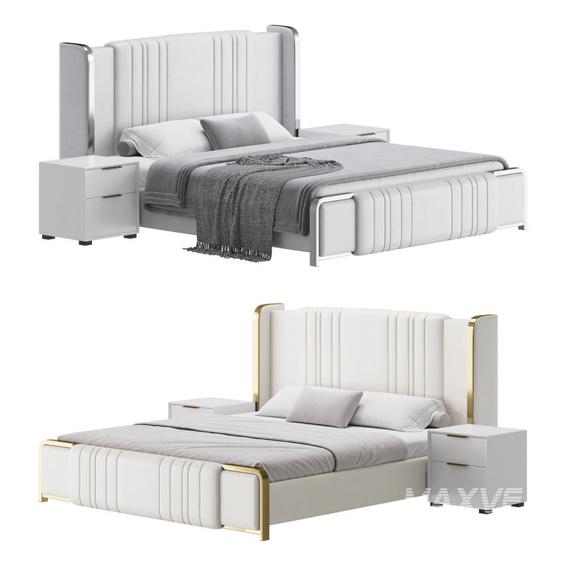 Glamorous White Upholstered Wingback Bed I