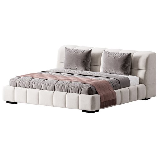 White Upholstered Wood Modern Headboard Bed 3d model Download Maxve