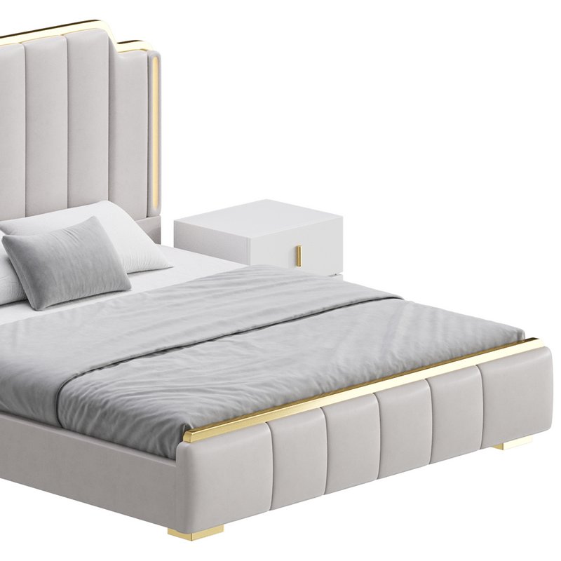 Glam Beige Upholstered Bed 3d model Download Maxve