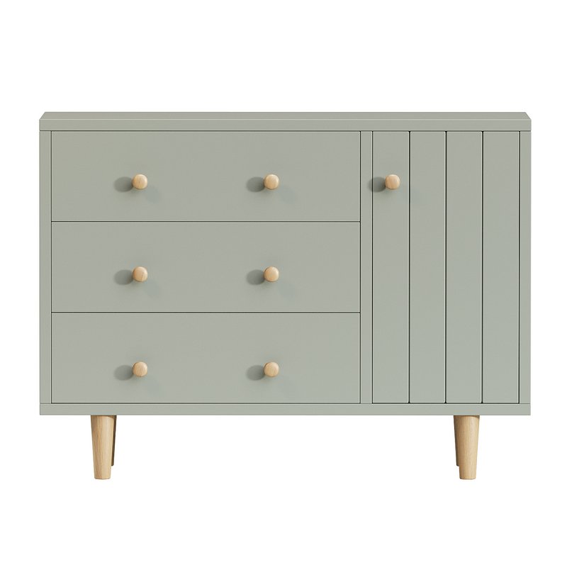 Finn Wide Sage Green Wood 3-Drawer Kids Dresser with Door