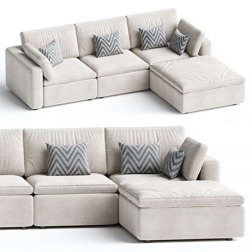 Harmony Modular 4 Piece Ottoman Sectional 3d model Download Maxve