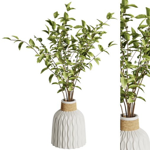 Green branches vase Set43 3d model Download Maxve