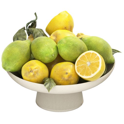 bowl of green and yellow lemons 3d model Download Maxve