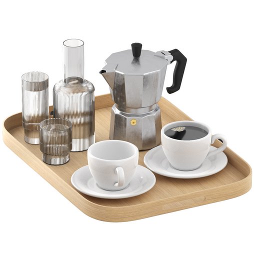 rectangular tray of coffee and water 3d model Download Maxve