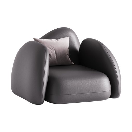 Modern Black Leather Armrest Standard Armchair 3d model Download Maxve