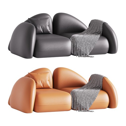 Modern Black Leather Armrest Standard Sofa 3d model Download Maxve