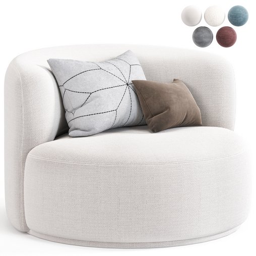 Fickle Cream Boucle Swivel Chair By Tovfurniture 3d model Download Maxve