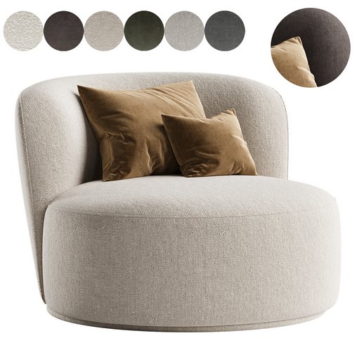 Fickle Cream Boucle Swivel Chair 3d model Download Maxve