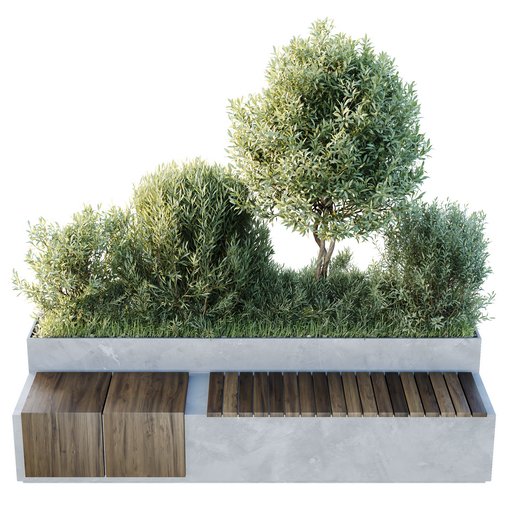 HQ Outdoor Plants Wilsonii Chemlali Olive Bench Set012 3d model Download Maxve