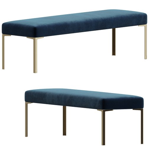 Astor 60 Brass Bench in Navy Velvet by Montage 3d model Download Maxve