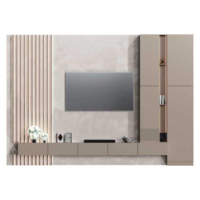 Minimalistic TV wall with a stone surface