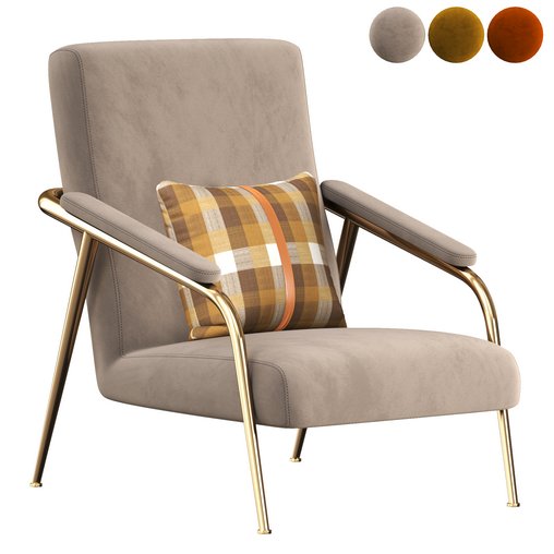 Mid century Accent Chair Velvet 3d model Download Maxve