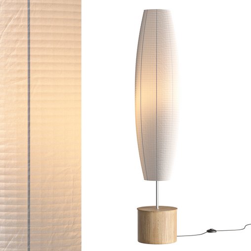 ACCORDION SPRING WOOD PAPER FLOOR LAMP BODY COLOR CREAM 3d model Download Maxve