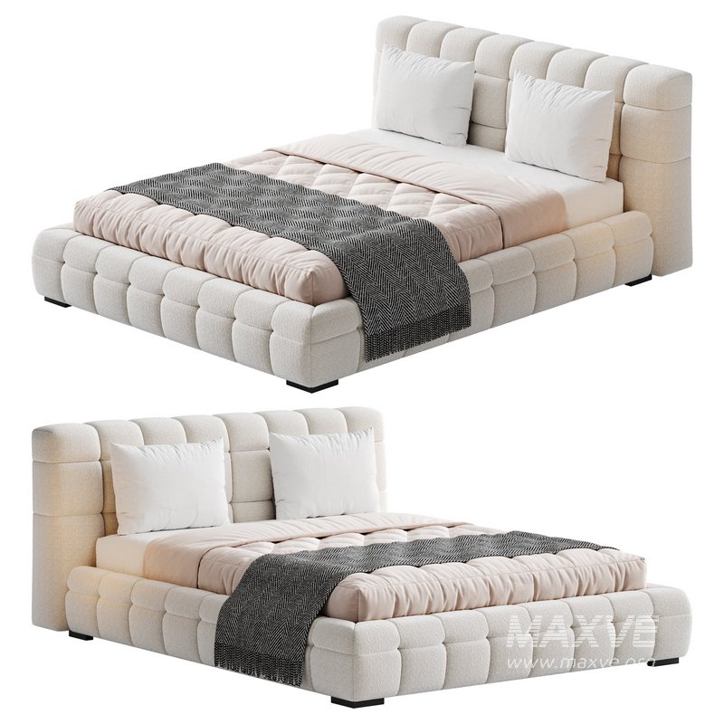 Addie White Boucle Minimalist Modern Bed