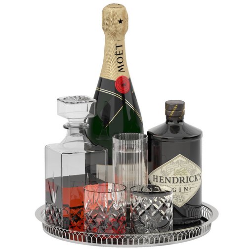 tray of whisky and champagne 3d model Download Maxve