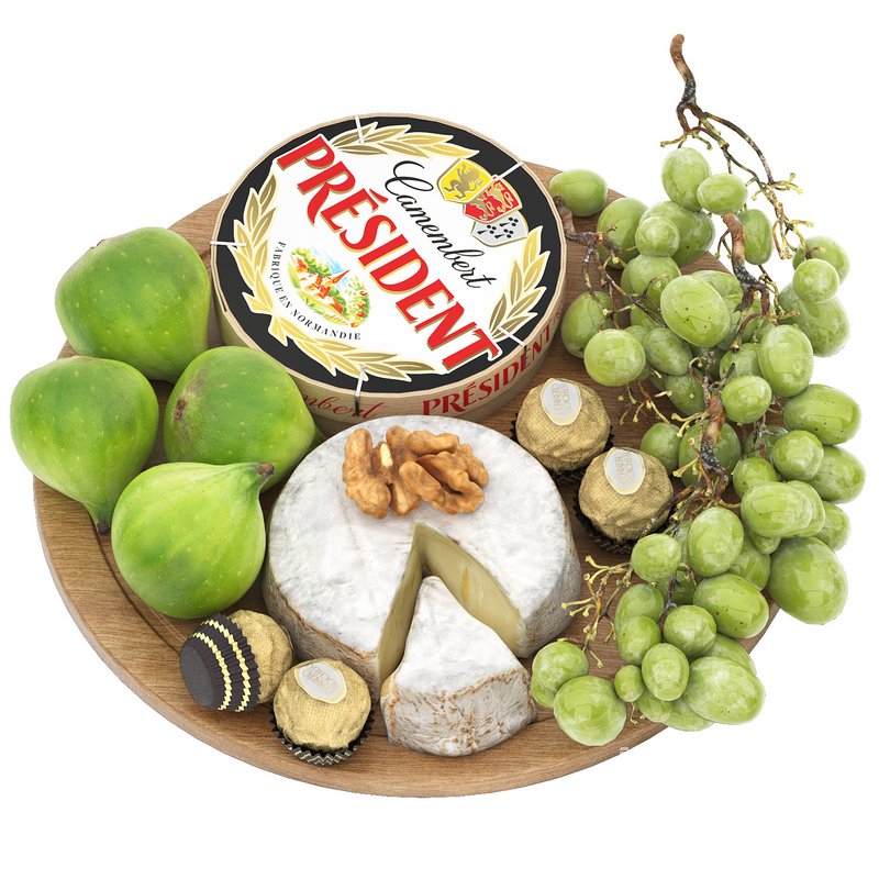 plate of cheese figs and grapes