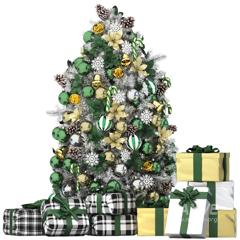 christmas tree with green ornaments