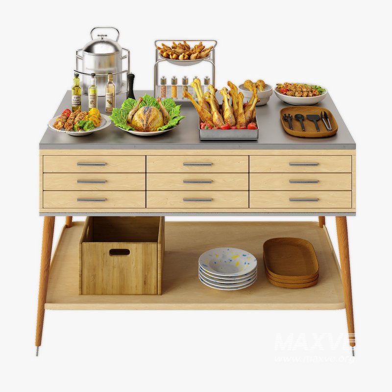 Food Serving Table with Poultry Dishes